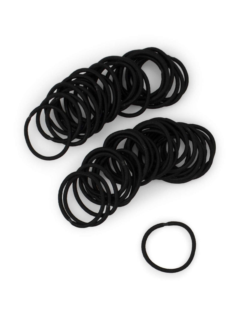 Heliums Black Mini Hair Elastics - 2mm Hair Accessories For Women & Kids - Non-Snag Fabric Bands for Fine Hair - Mini Hair Ties for Small Ponytails, Buns & Braids - Natural Colors & Shades - 48-Pack Heliums