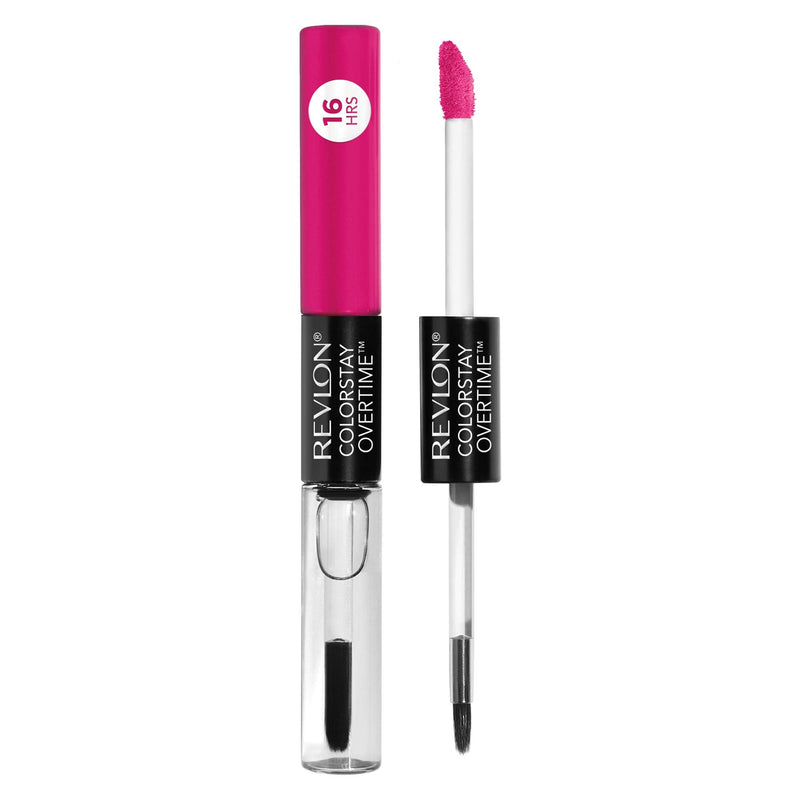 Revlon ColorStay Overtime Lipcolor, Dual Ended Longwearing Liquid Lipstick with Clear Lip Gloss, with Vitamin E in Pink, All Night Fuchsia (470), 0.07 oz REVLON
