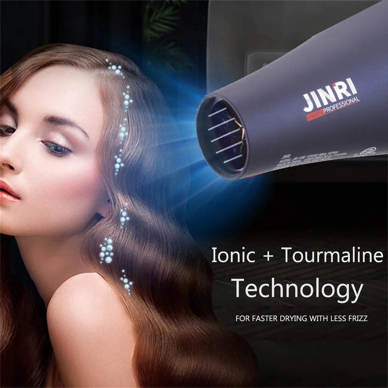 1875w Professional Tourmaline Hair Dryer, Negative Ionic Salon Hair Blow Dryer,DC Motor Light Weight Low Noise Hair Dryers with Diffuser & Concentrator（Blue-Black） Kaleep