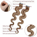 40 PCS Rooted Tape In Hair Extensions Human Hair Invisible Seamless Skin Weft Body Wave Highlight Double Side Tape Hair Extensions Natural Wavy (18'',100g/40pcs,