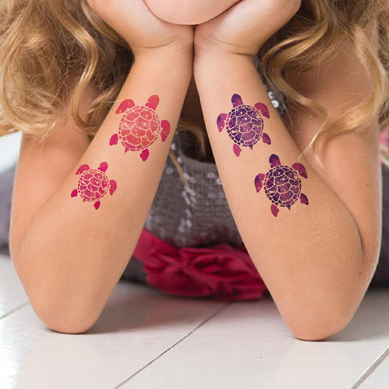 WIRESTER Temporary Tattoo Stickers for Girls Boys Kids Adults, Fake Tattoos on Face Hand Neck Wrist Party Favor Body Art, Tattoo Sheet 6 x 7.87 inch - Turtle Designs (Blue, Pink, Purple, Green, Black) WIRESTER