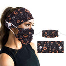 2Pcs Button Headband and Mask for Women Turban Soft Yoga Sports Elastic Hair Fashion Hair Band with Mask for Nurse Mask Headband with Buttons (Black Pumpkin) AYRXG