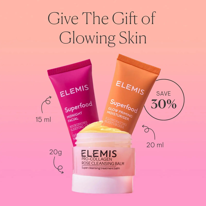 ELEMIS Way to Glow Skincare Kit, Travel Set with Travel-Size Rose Cleansing Balm, Glow Priming Moisturizer & Midnight Facial, Nourish & Illuminate Skin all day Infinity Warehouse