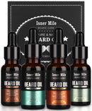4 Pack Beard Oil Set Leave in Conditioner, Cedarwood, Sandalwood, Sage, Sweet Orange for Men Mustaches Growth, Soften, Moisturizing, Strength, Stocking Stuffers Gifts for Him Man Dad Father Boyfriend ISNER MILE