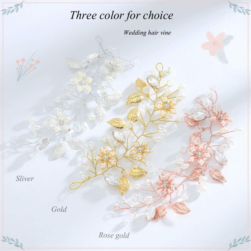 Yean Leaf Bridal Hair Vine Flower Pearl Wedding Hair Piece Rhinestone Hair Accessories for Women and Girls (Silver) Yean