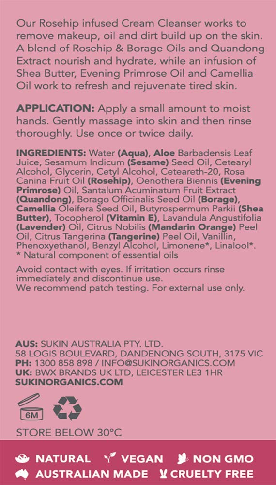 Sukin Rosehip Nourishing Cream Cleanser, 4.23 Ounces Sukin