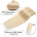 Clip in Remy Hair Extensions Human Hair Rooted Hairpiece for Women 8 inch Short Seamless Clip on Real Hair Skin Weft Thin 8pcs Weft Straight Full Head Natural Bleach Blonde