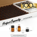 Teenitor 100 Packs 2 ML (5/8 Dram) Essential Oil Bottles, Small Sample Amber Glass Jars With Orifice Reducers And Black Caps For Oil Blends, Perfumes, Lab Chemicals Teenitor