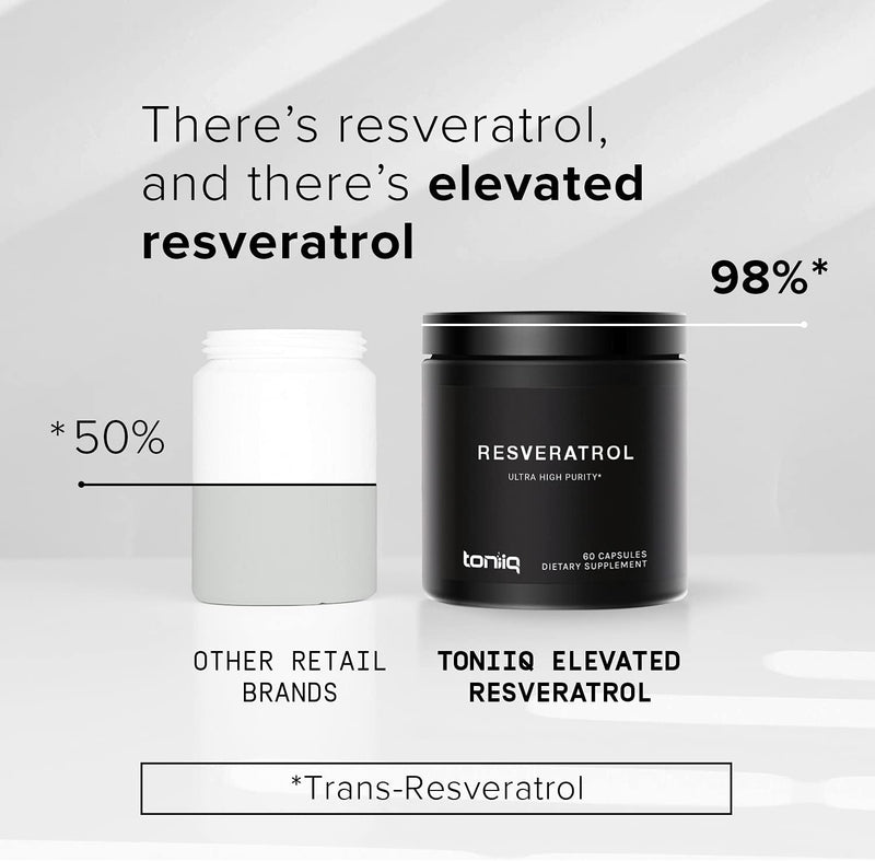 Toniiq Ultra High Purity Resveratrol Capsules - 98% Trans-Resveratrol - Highly Purified and Bioavailable - 60 Caps Reservatrol Supplement Infinity Warehouse