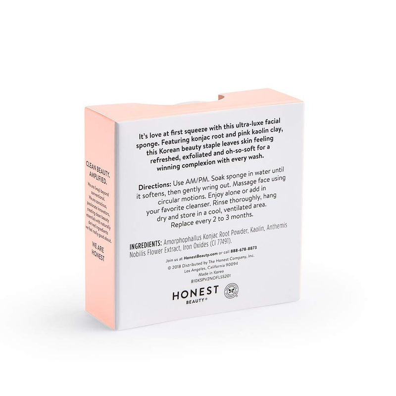 Honest Beauty Gentle Konjac Sponge with Pink Kaolin Clay |Soft Exfoliating Facial Sponge |Buff & Soften Skin | 1 count Honest Beauty