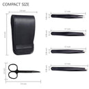 Tweezers Set-5 Pieces Professional Stainless Steel Tweezers with Curved Scissors, Best Precision Tweezers for Eyebrows, Splinter & Ingrown Hair Removal with Leather Travel Case (5 Pcs) HXL