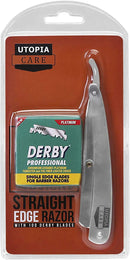 Utopia Care Professional Barber Straight Edge Razor Safety with 100-Pack Derby Blades - 100 Percent Stainless Steel (Silver) Utopia Care