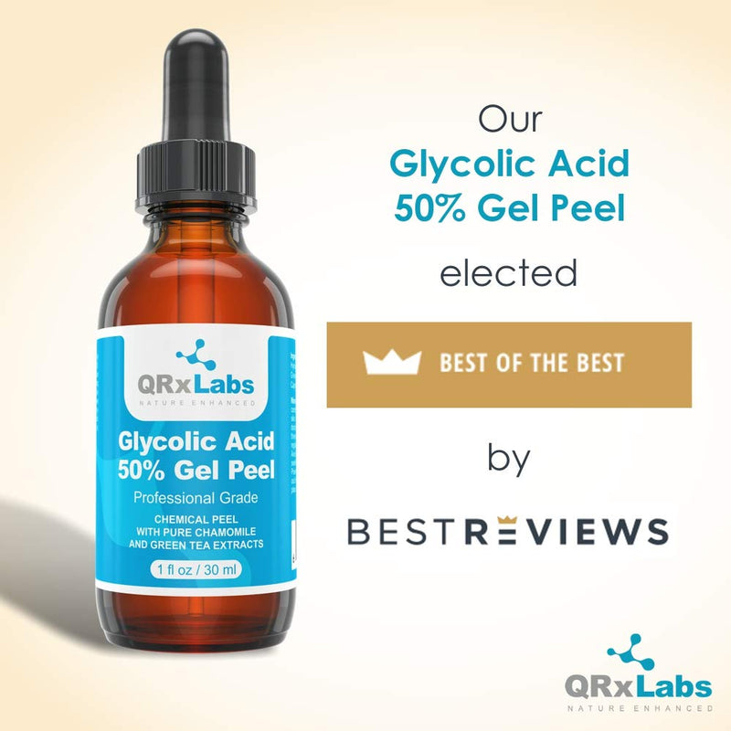 Glycolic Acid 50% Gel Peel with Chamomile and Green Tea Extracts - Professional Grade Chemical Face Peel for Acne Scars, Collagen Boost, Wrinkles, Fine Lines - Alpha Hydroxy Acid - 1 Bottle of 1 fl oz QRxLabs