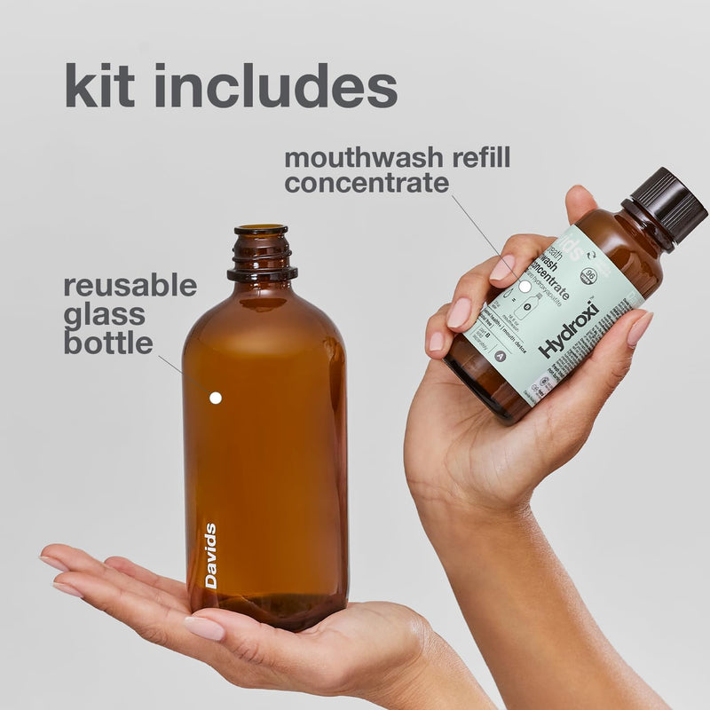 Davids Hydroxi Fresh Breath Mouthwash Starter Kit, Alcohol-Free, Fluoride-Free, Nano-Hydroxyapatite for Remineralizing & Enamel Health, Relieves Dry Mouth, Fresh Mint, 16 fl oz Infinity Warehouse