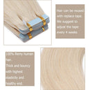 24 inch Tape in Human Hair Extensions Whitish Blonde Seamless Rooted Tape on 100% Remy Hair Highlighted Long Straight 20pcs 50g Skin Weft Invisible Double Sided for Women (24"
