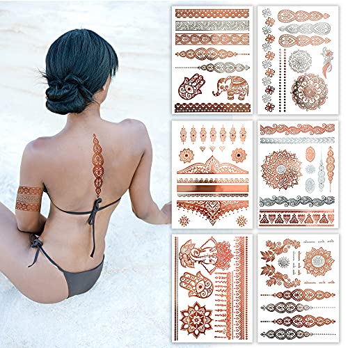 Terra Tattoos Rose Gold Henna Temporary Tattoos 75+ Mandala Tattoos Flowers, Mandalas, Elephants Waterproof Nontoxic Long Lasting Perfect for Beach, Festivals, & Parties Terra Tattoos
