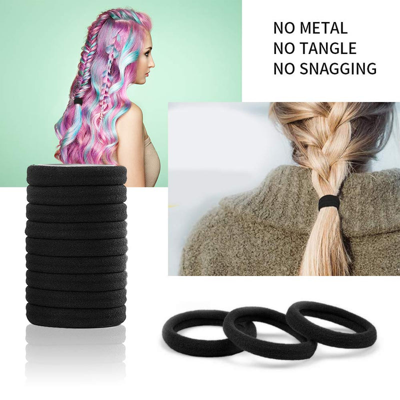 SYGY 100 PCS Black Hair Ties for Women, Cotton Seamless Thick Hair Bands, No Crease No Damage for Thick/Thin Hair, Soft Elastic Hair Ties Ponytail Holders Hair Accessories SYGY
