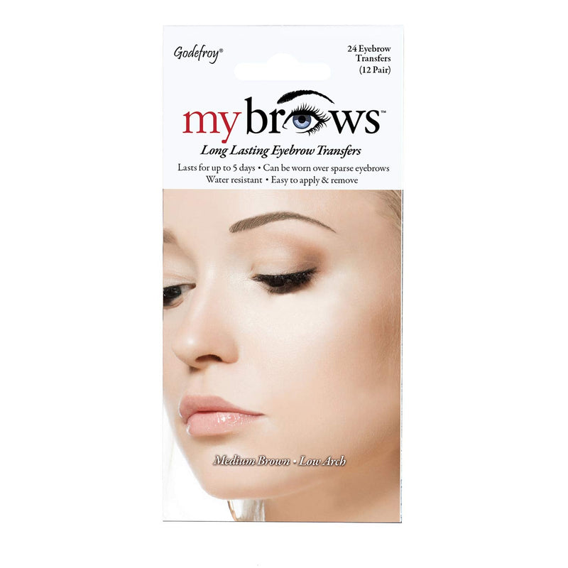 Godefroy MyBrows Long Lasting Eyebrow Transfers, Low Arch, Medium Brown, 12-Pairs of Brows Godefroy