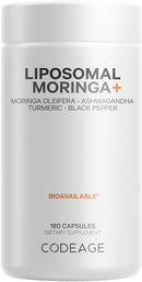 Codeage Liposomal Moringa+ Supplement, 400mg Moringa 50:1 Extract - 20,000mg Moringa Oleifera Leaf Equivalent - Turmeric, Ashwagandha, Black Pepper, 3-Month Supply, Vegan Moringa Powder - 180 Capsules Infinity Warehouse