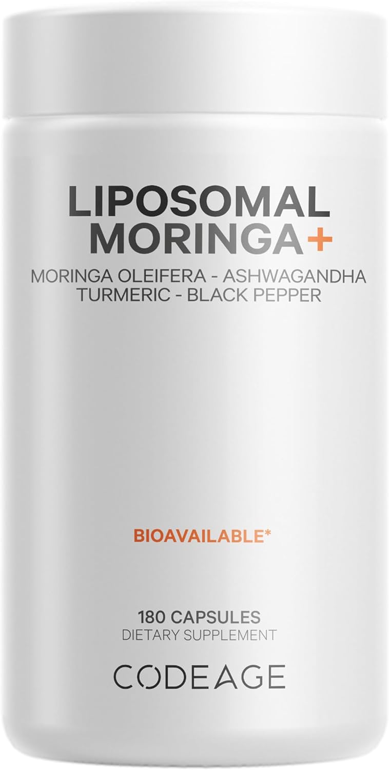 Codeage Liposomal Moringa+ Supplement, 400mg Moringa 50:1 Extract - 20,000mg Moringa Oleifera Leaf Equivalent - Turmeric, Ashwagandha, Black Pepper, 3-Month Supply, Vegan Moringa Powder - 180 Capsules Infinity Warehouse