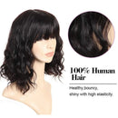 PANEWAY Short Human Hair Wigs with Bangs Brazilian Body Wave Virgin Human Hair Wigs for Black White Women Short Wavy Bob Wigs with Bangs 12 Inch PANEWAY Store