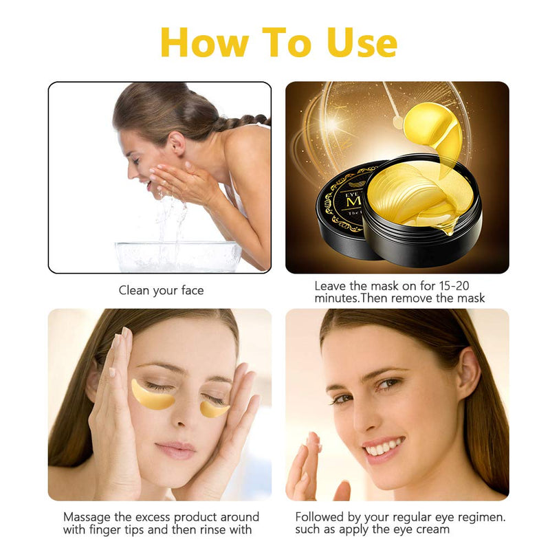 24k Gold Eye Masks-with Collagen Under Eye Patches, Dark Circles Under Eye Gel Treatment Masks, Under Eye Pads For Puffy Eyes,Under Eye Bags ,Anti-Wrinkle, Moisturizing Improves Elasticity 30 PAIRS VANELC
