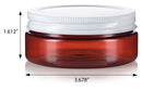 4 oz / 120 ml Amber PET Plastic (BPA Free) Refillable Extra Low Profile Jar with White Metal Lid (6 Pack) JUVITUS