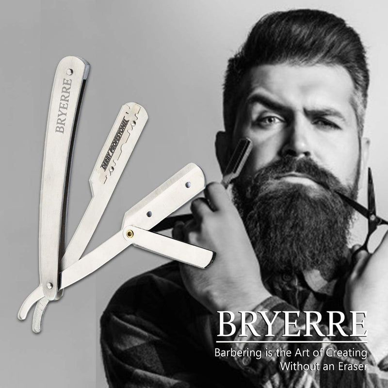 BRYERRE Professional Barber Straight Razor Safety Edge with 100-Pack Derby Blades 100 Percent Stainless Steel for Smooth Shave (Silver) BRYERRE