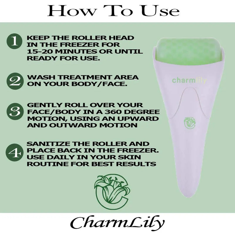 Jade & Ice Roller + Gua Sha Massager Tool Set for Face & Eyes by Charmlily, Puffiness, Reduce Wrinkle Aging, Migraine, Pain Relief on Neck & Body, Cold Facial Original Natural Stone - 3 in 1 CHARMLILY