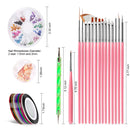 Nail Pen Designer, Teenitor Stamp Nail Art Tool with 15pcs Nail Painting Brushes, Nail Dotting Tool, Nail Foil, Manicure Tape, Color Rhinestones for Nails Teenitor