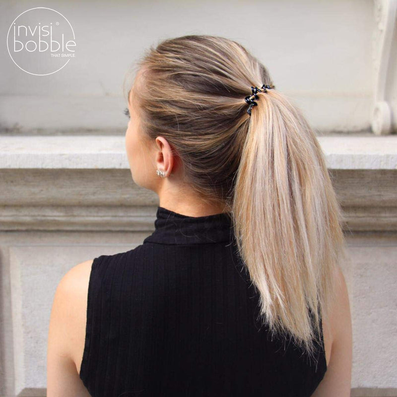 invisibobble Power Traceless Spiral Hair Ties - Pack of 3 True Black - Strong Elastic Grip Coil Hair Accessories for Active Women - No Kink, Non Soaking - Gentle for Girls Teens and Thick Hair invisibobble