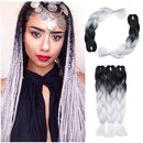 Ombre Jumbo Braiding Hair 24 inch Jumbo Braid Hair Extensions Jumbo Box Braids Crochet Hair Long for Women Kids DIY High Temperature Synthetic Fiber 2 Tones Black+ White 5 Bundles Benehair