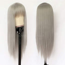 Lovestory Gray Color Synthetic Hair Wigs With Bangs Silky Straight Heat Resistant Synthetic Replacement Hair Wigs For Women Lovestory