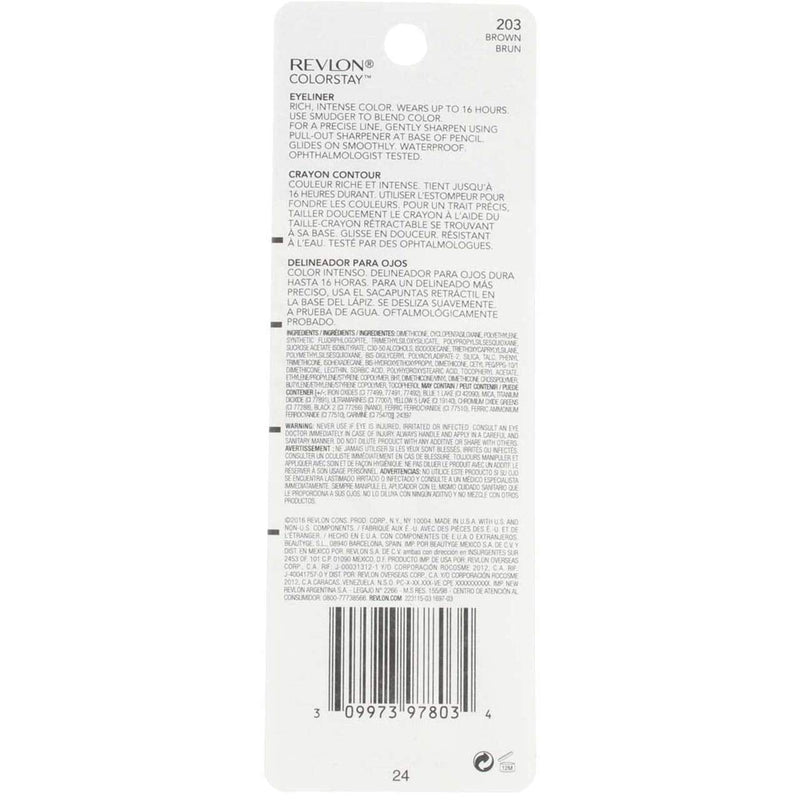 Revlon ColorStay Eyeliner Pencil, Brown [203], 0.01 oz (Pack of 2) REVLON
