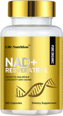 Life Nutrition NAD+ Supplement 2000 mg - 120 Capsules True NAD+ & Resveratrol, NMN Alternative Supports Anti-Aging, Cellular Energy & Repair, Metabolism & Brain Boost for Men & Women Infinity Warehouse