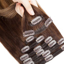 Ombre Double Weft 100% Remy Human Hair Clip in Extensions Highlight Highlighted Thick Thickened Long Straight 8pcs 18clips 20" / 20 inch 150g 4T27P4 Medium Brown to Dark Blonde mix Medium Brown MY-LADY