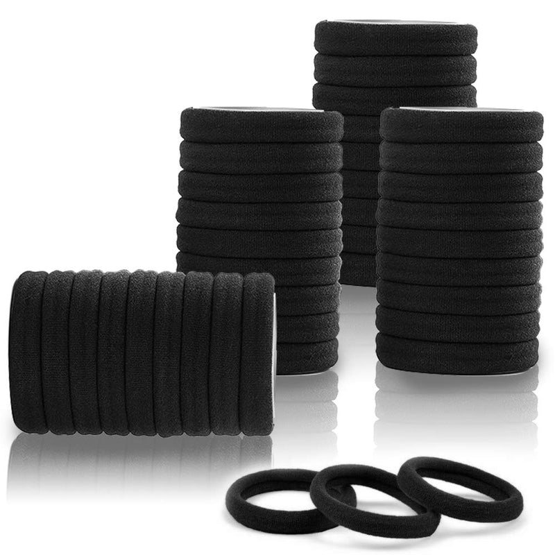 SYGY 100 PCS Black Hair Ties for Women, Cotton Seamless Thick Hair Bands, No Crease No Damage for Thick/Thin Hair, Soft Elastic Hair Ties Ponytail Holders Hair Accessories SYGY