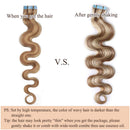 Wavy Rooted Tape in Hair Extensions 40pcs 80g 100% Human Hair Body Wave 14 inch Highlighted Light Brown & Bleach Blonde Long Soft Remy Hair Skin Weft Seamless Invisible Double Side Tape