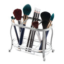 mDesign Decorative Makeup Brush Storage Organizer Tray Stand for Bathroom Vanity Counter Tops, Dressing Tables, Cosmetic Stations - 3 Sections with Removable Bottom Tray - Chrome/Clear mDesign
