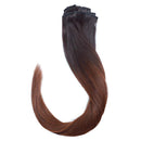 16 Inch Clip in Hair Extensions 100% Human Hair 65g Thin Standard Weft 8 Pcs 18 Clips Ombre Human Hair Clip on Hairpieces Soft Long Straight Hair for Women 2 Tones