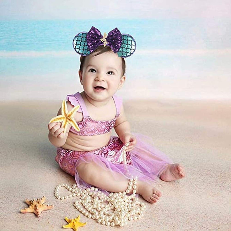 3D Mice Mouse Ear Hair Hoop，Sequin Mermaid Scale Bow Headband, Princess Birthday Party Festivals Cosplay Costume Accessories for Women Girls by JIAHANG JIAHANG Store
