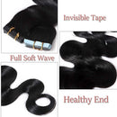 Wavy Tape in Hair Extensions Human Hair 100g 40pcs Body Wave 20 inch Dark Black Long Soft Remy Hair Skin Weft Seamless Invisible Double Side Tape