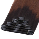 16 Inch Clip in Hair Extensions 100% Human Hair 65g Thin Standard Weft 8 Pcs 18 Clips Ombre Human Hair Clip on Hairpieces Soft Long Straight Hair for Women 2 Tones