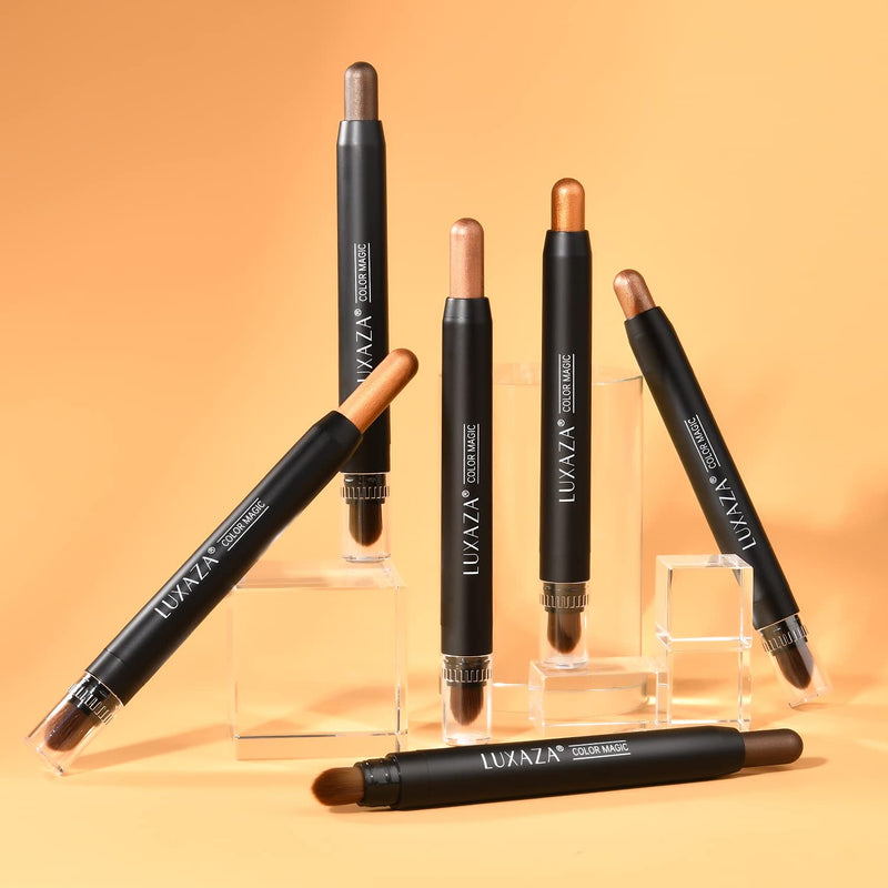 LUXAZA 3Pcs Metallic Brown Eyeshadow Stick Set, Metallic And Shimmer Creamy EyeShadow Pencil, Smooth High Pigmented Eye Brightener Stick Smoky Eye Makeup LUXAZA