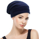 Satin Lined Hair Cover Sleep Cap - Adjustable Stay on No Fading Slouchy Skull Night Sleeping Beanie for Frizzy Natural Curly Hair Protection - Solid Navy GB Selected