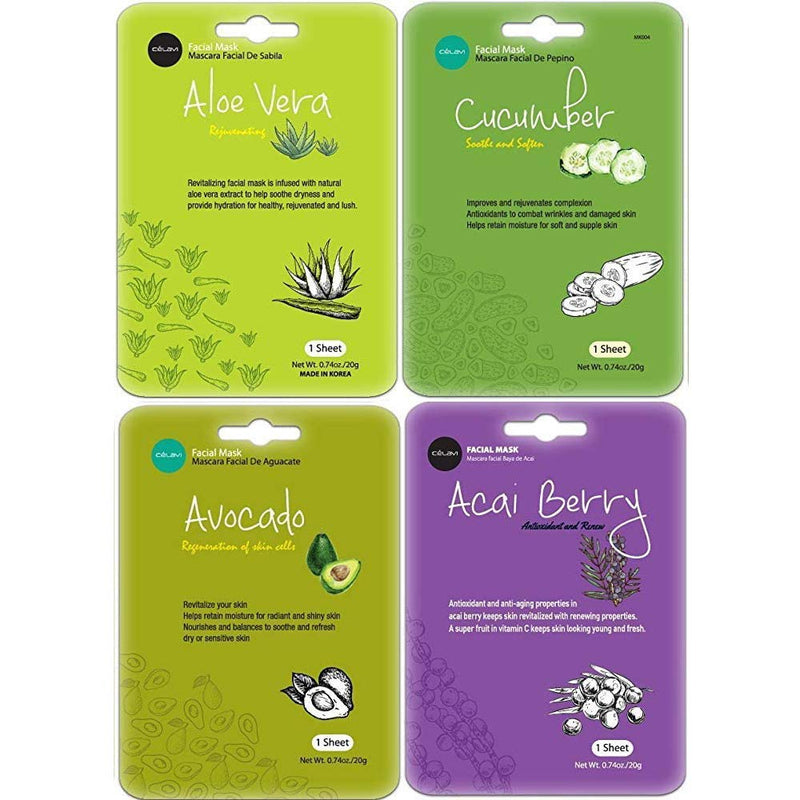 Celavi Face Mask Set Korean Beauty Essence Facial Paper Sheet Mask Korea Skin Care Moisturizing 3 of each 12 flavors (New) K-Beauty Skincare 36 masks in a pack Made in Korea Celavi Cosmetics