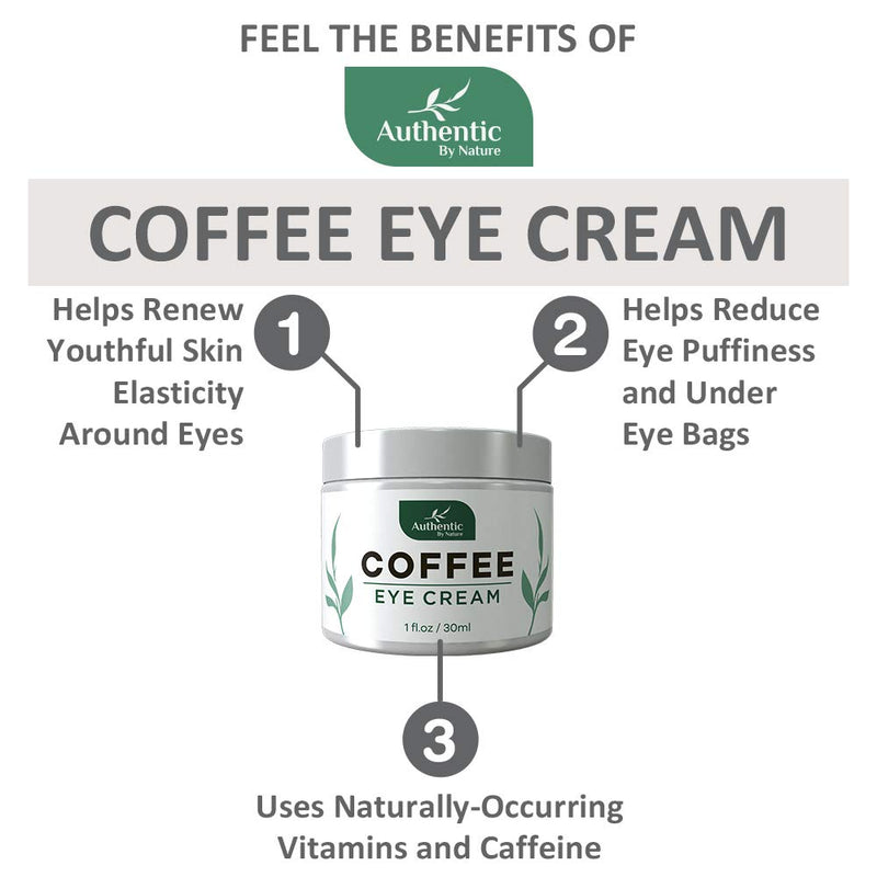 Caffeine Eye Cream For Anti Aging, Dark Circles, Bags, Puffiness. Great Under Eye Skin + Face Tightening, Eye Lift Treatment For Women, Men. Coffee, Avocado Oil, Algae, Jojoba, Vitamin C, Peptides Authentic By Nature Store