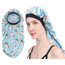 Extra Long Silky Satin Bonnet Sleep Cap Long Bonnet Cap for Braids Hair Loose Cap (Blue Flowers) SuperiMan