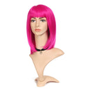 12 Inch Rose Pink Synthetic Wigs with Bangs, Colorful Cosplay Daily Party Wig for Women Natural As Real Hair+ Free Wig Cap Heat Resistant Fiber Short Straight Bob Magibrunette