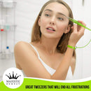 Surgical Tweezers w/Stylish No Drop Wristband for Ingrown Hair–Precision Sharp Needle Nose Pointed Tweezers with Protective band -Eyebrow & Facial Hair Removal –Great for Splinters,Ticks Glass Majestic Bombay